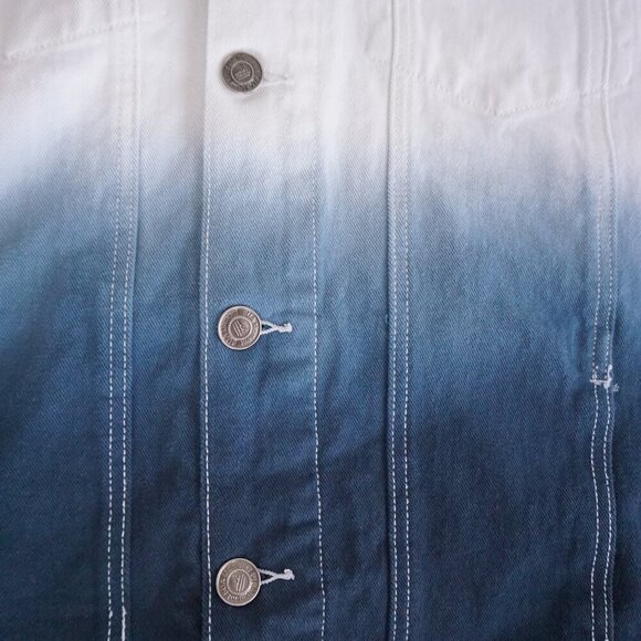 Suamoment Designer White Blue Ombre Button Dill Dyeing Denim Trucker Jacket XL - Picture 6 of 11